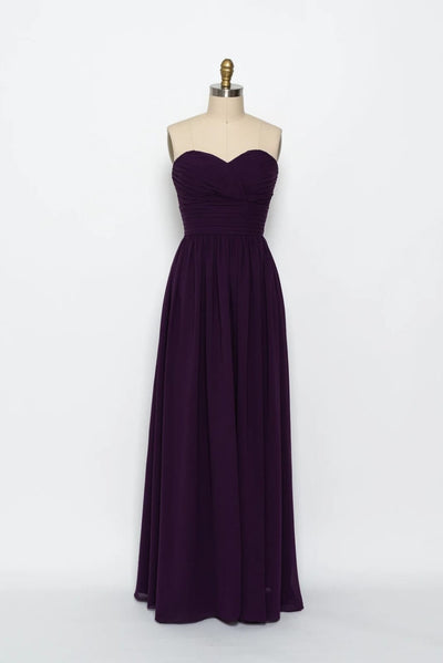 Strapless Sweetheart Ruched Long Purple Chiffon Bridesmaid