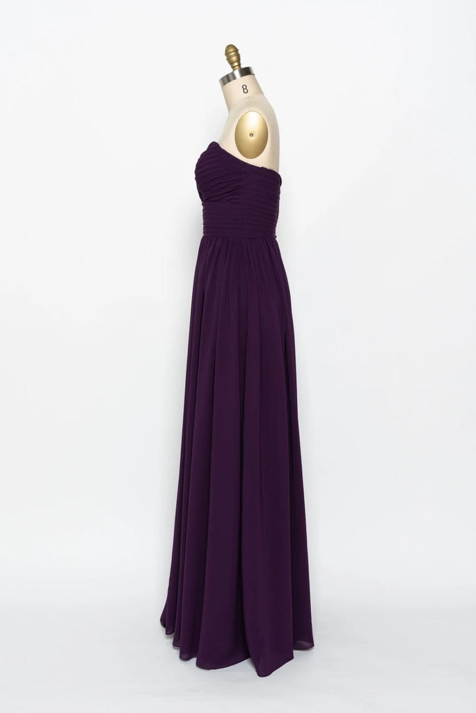 Strapless Sweetheart Ruched Long Purple Chiffon Bridesmaid