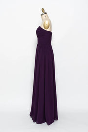 Strapless Sweetheart Ruched Long Purple Chiffon Bridesmaid