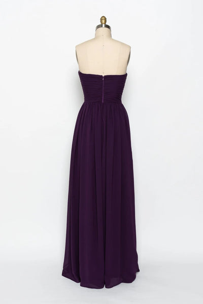 Strapless Sweetheart Ruched Long Purple Chiffon Bridesmaid