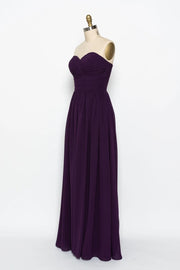 Strapless Sweetheart Ruched Long Purple Chiffon Bridesmaid