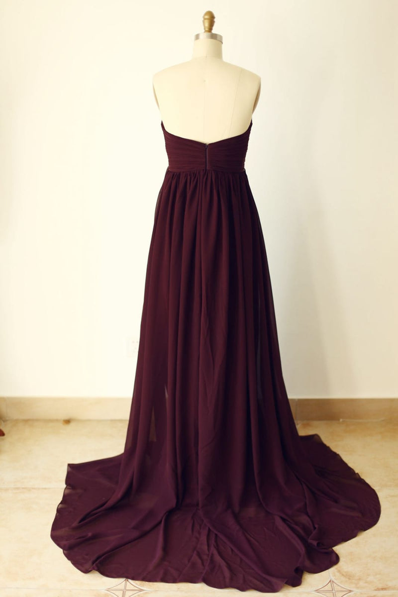 Strapless Sweetheart Wine Red Beaded Chiffon Long Prom Dress 26W