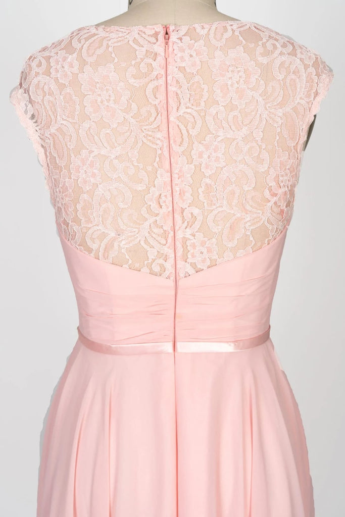 Sweetheart Lace Long Pink Chiffon Bridesmaid Dress Beaded