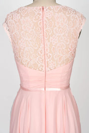 Sweetheart Lace Long Pink Chiffon Bridesmaid Dress Beaded