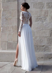 Sweetheart Long Sheer Sleeve Chiffon Split Wedding Dress