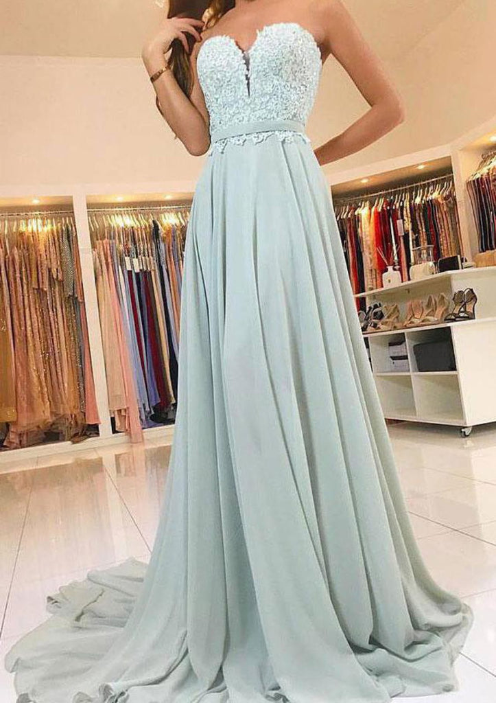 Sweetheart Strapless A-line Chiffon Court train Sage Green