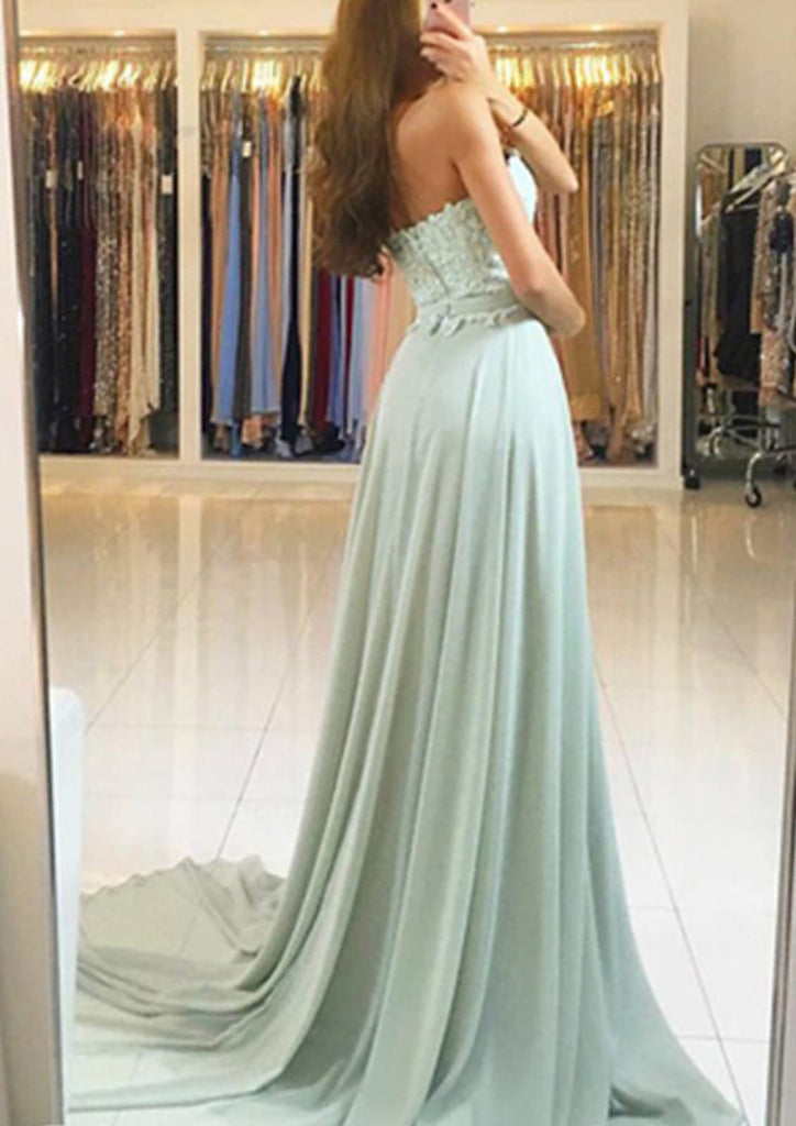 Sweetheart Strapless A-line Chiffon Court train Sage Green