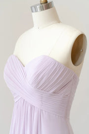 Sweetheart Strapless Pleated Chiffon A-line Long Lilac