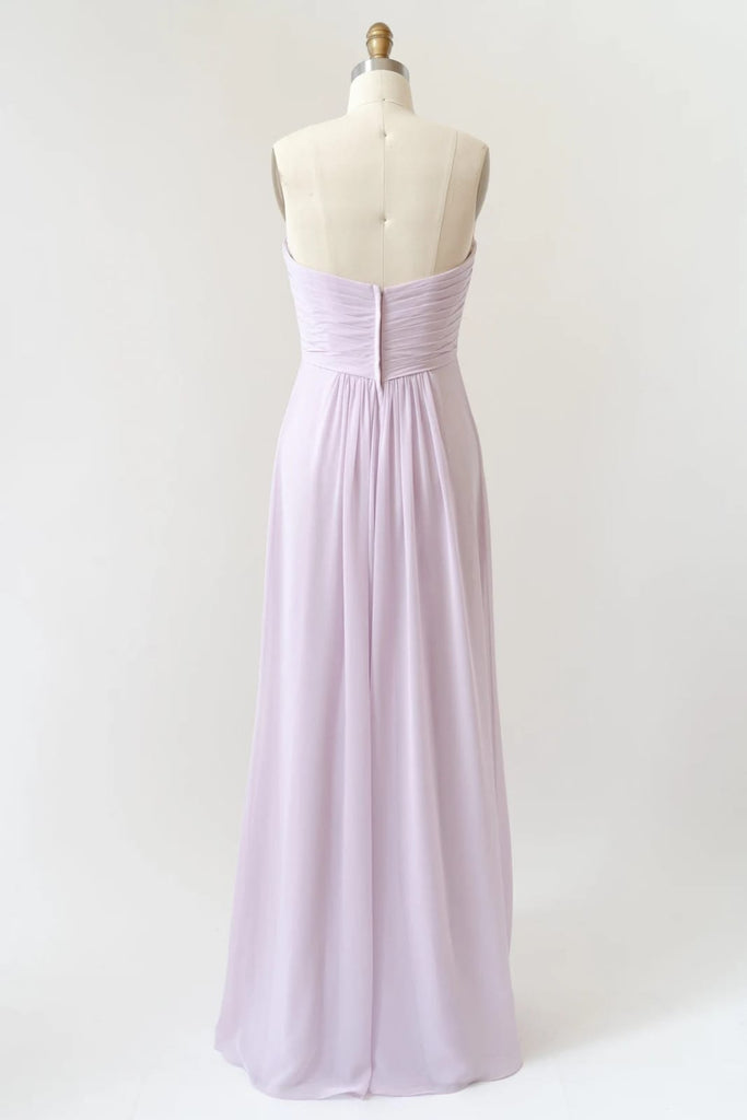 Sweetheart Strapless Pleated Chiffon A-line Long Lilac