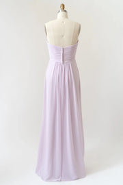 Sweetheart Strapless Pleated Chiffon A-line Long Lilac