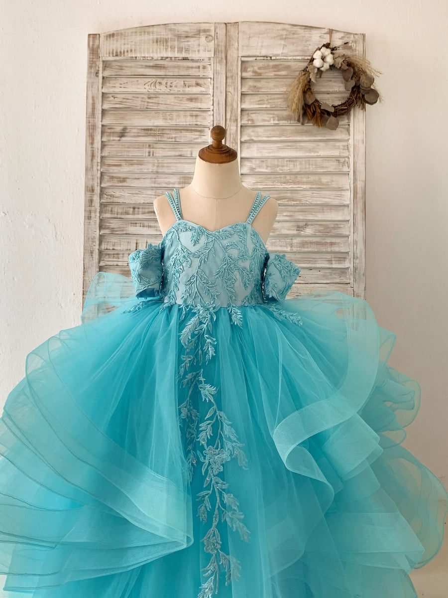 light teal lace dress Fiona Lace Dress (coastal blue) 12-14Y
