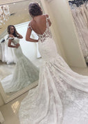 Trumpet Dropped Waist Sweetheart Open Back Lace Wedding Dress