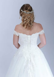 Tulle Wedding Dress Ball Gown Off Shoulder Court Train Lace