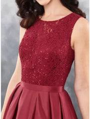 Two Piece A-line Hi Low Bateau Neck Satin Mother of Bride