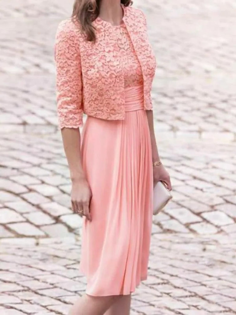 Two Piece Lace Chiffon A-line Mother of Bride Dress Wrap