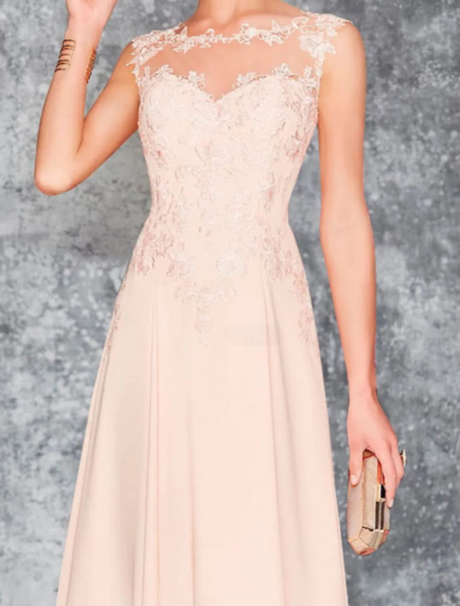 Two Piece A-line Bateau Knee Length Lace Chiffon Mother of Bride Dress, Wrap Two Piece A-line Bateau Knee Length Lace Chiffon Mother of Bride Dress, Wrap
