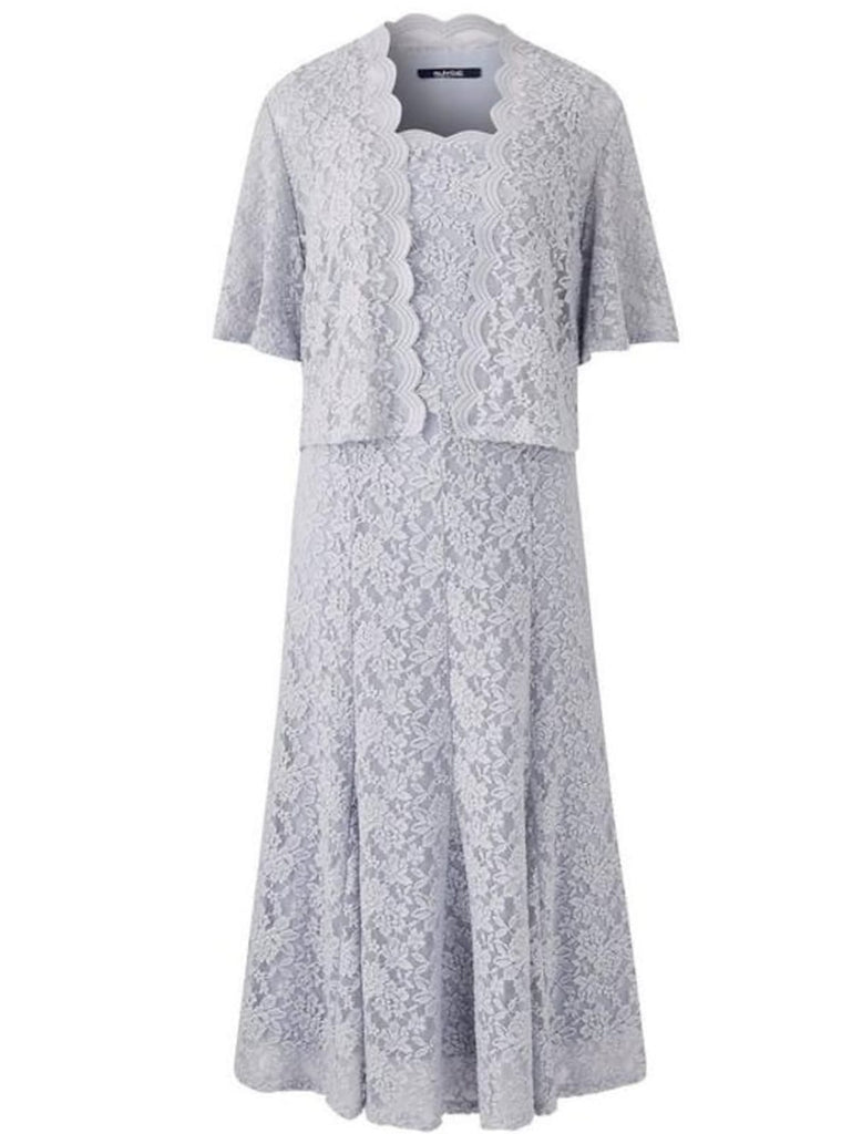 Two Piece A-line Calf Length Scalloped Neck Lace Mother of