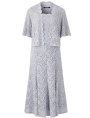 Two Piece A-line Calf Length Scalloped Neck Lace Mother of