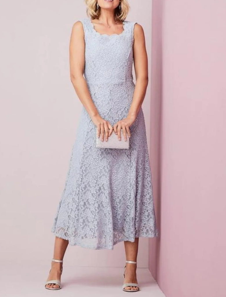 Two Piece A-line Calf Length Scalloped Neck Lace Mother of