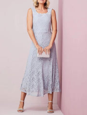 Two Piece A-line Calf Length Scalloped Neck Lace Mother of