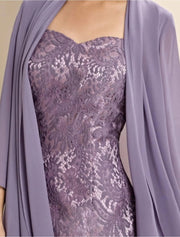 Two Piece A-line Plus Size Sweetheart Knee Length Chiffon