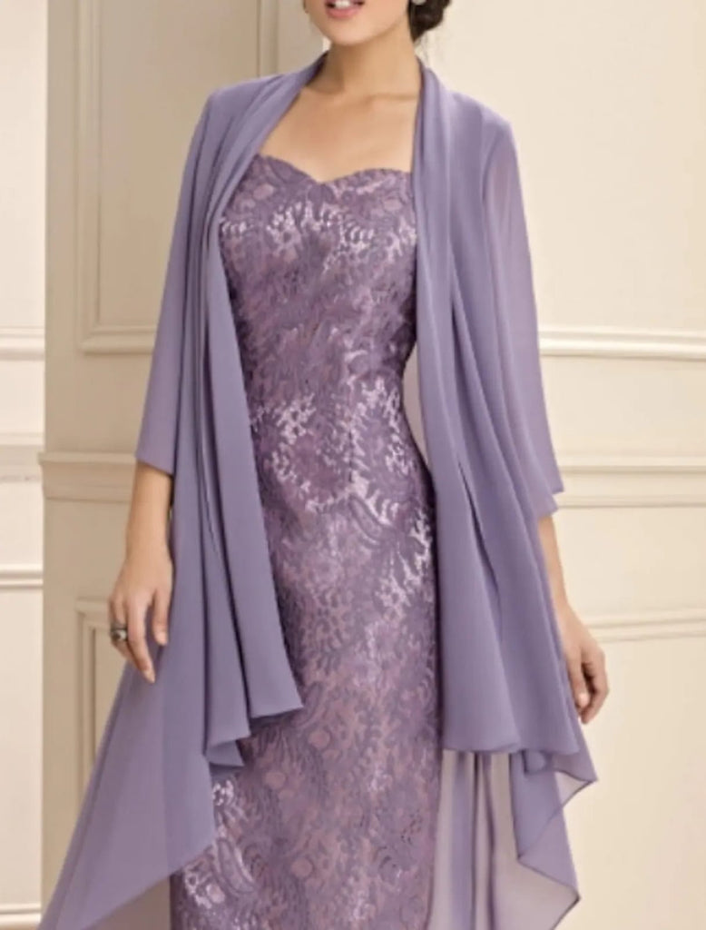 Two Piece A-line Plus Size Sweetheart Knee Length Chiffon