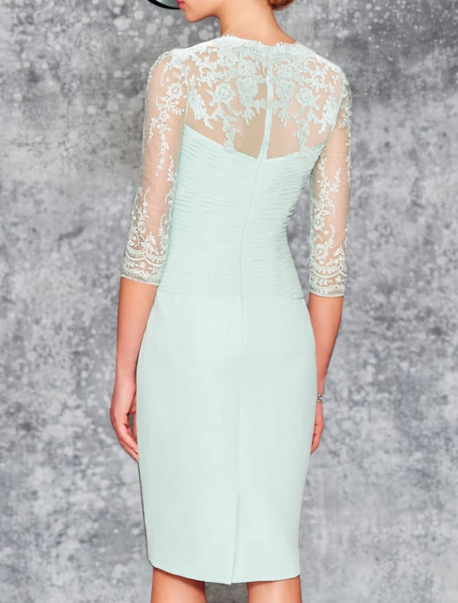 two piece knee length dress Knee-Length Jewel Neck Mother of the Bride Two-Piece Dress with Sheath/Column Silhouette and Jacket misshow.com