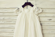 Vintage Ivory Cotton Eyelet Lace Flower Girl Dress with Cap