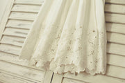 Vintage Ivory Cotton Eyelet Lace Flower Girl Dress with Cap