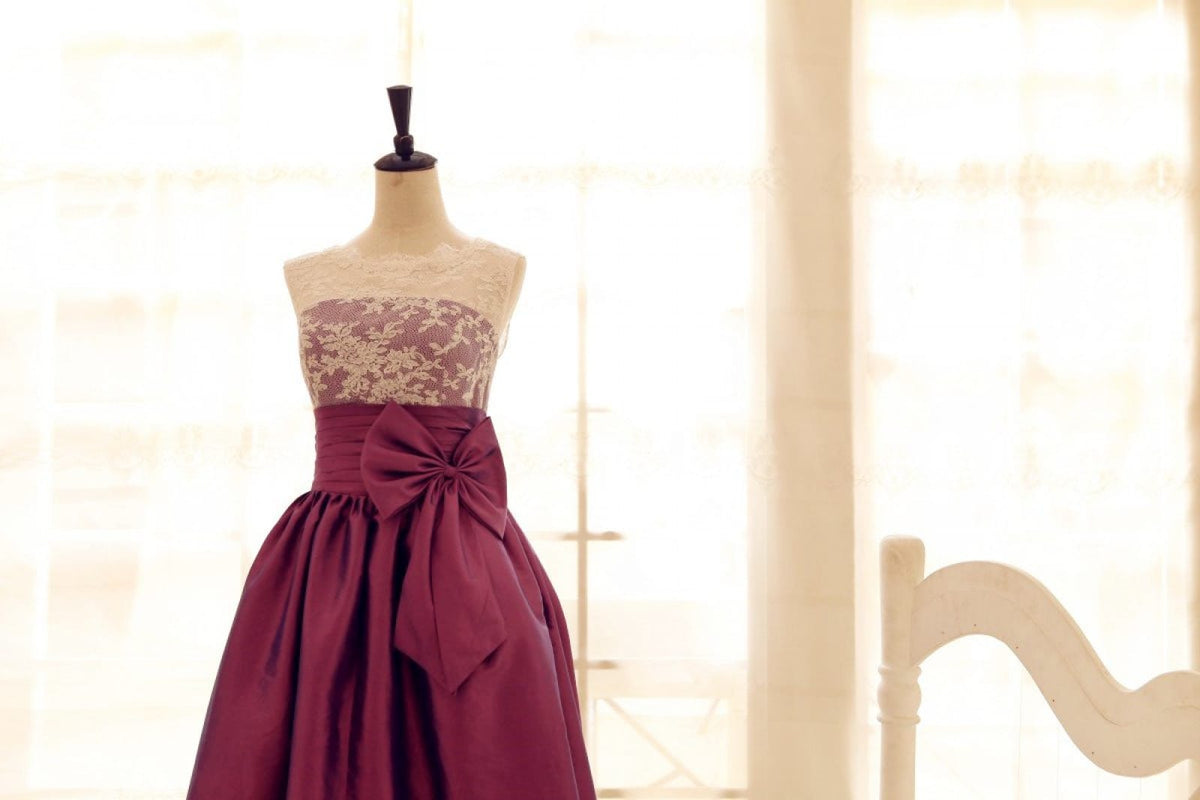 raspberry bridesmaid dresses colour Raspberry Chiffon Slit Sleeves V-Neck A-Line Long Bridesmaid Dress Chiffon Color Vintage Ivory Lace Dark Raspberry