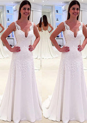 White Lace Chiffon A-Line/Princess Sleeveless Wedding Dress