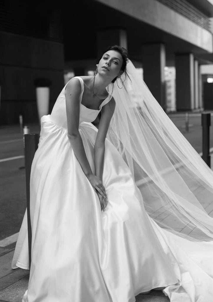 White Satin Ball Gown Square Lace Up Cathedral Sleeveless