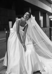 White Satin Ball Gown Square Lace Up Cathedral Sleeveless