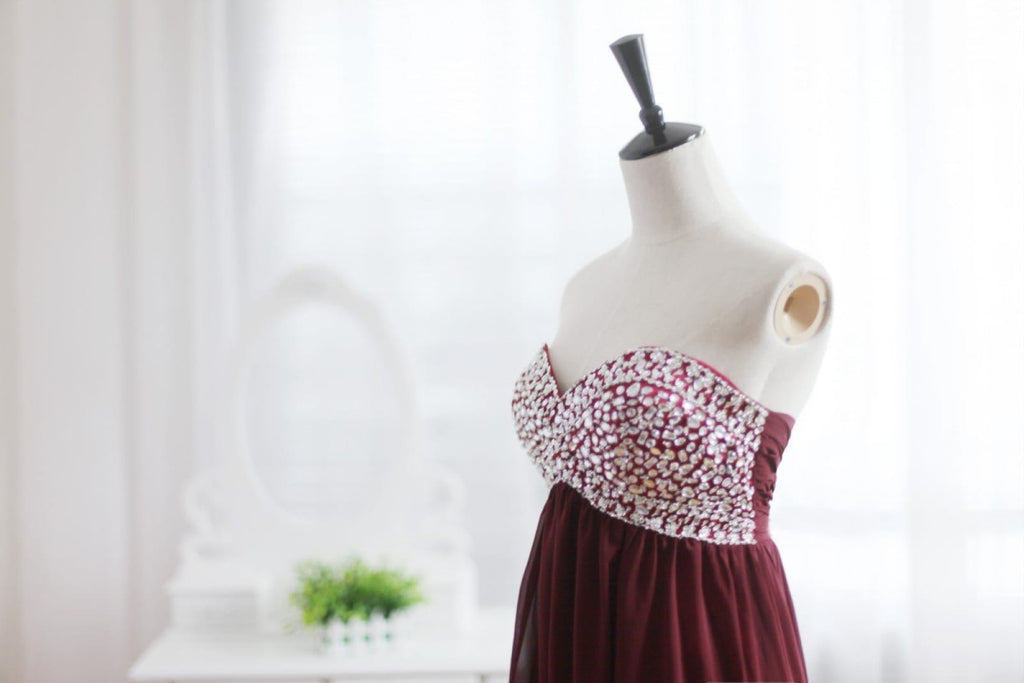 Wine Red Burgundy Chiffon Bridesmaid Dress Prom Dress