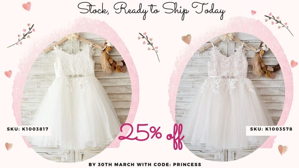 Shop Discount Flower Girl Dresses, 25$ Off, Ships in 24 Hours