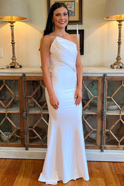 Asymmetrical Green Strapless Ruched Mermaid Long Formal Dress