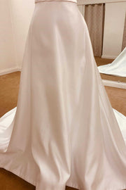 Elegant Satin Spaghetti Straps Backless Long Wedding Dress