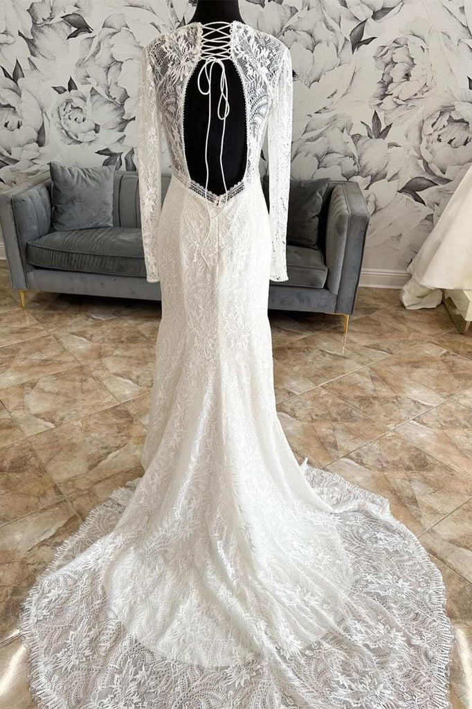 mermaid wedding dress with lace up back Glamorous Long Mermaid V-neck Wide Straps Appliques Lace Open Back Wed BIZTUNNEL