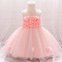 Бальное платье без рукавов с цветочным принтом и фатиновым свадебным платьем для маленьких девочек, наряды на первый день рождения