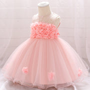 Sleeveless Ball Gown Flowers Tulle Wedding Baby Girl Dress First Birthday Outfits