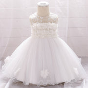 Sleeveless Ball Gown Flowers Tulle Wedding Baby Girl Dress First Birthday Outfits