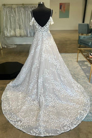 Cold-Shoulder Appliques A-Line Wedding Dress