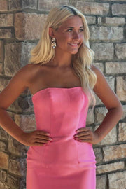 Pink Strapless Scoop Tiered Sleeveless Long Formal Dress with Slit