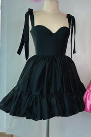 Bow Strap A-Line Ruched Sleeveless Homecoming Dress