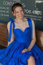 Bow Strap A-Line Ruched Sleeveless Homecoming Dress