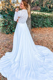 White Lace High Collar Long Sleeve Long Wedding Dress