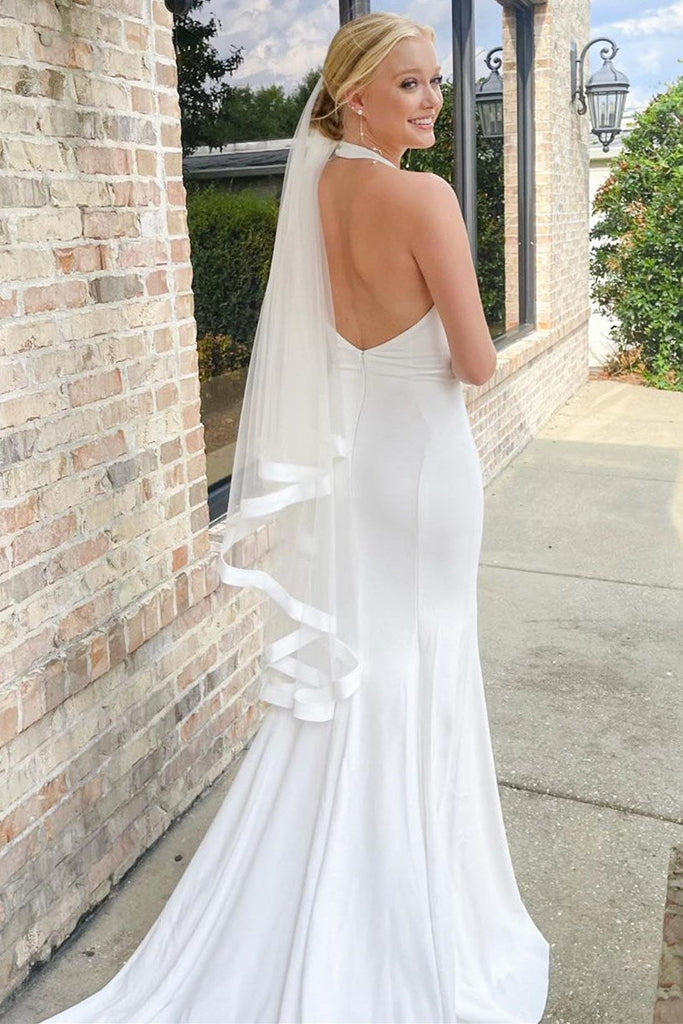 white halter mermaid dress Mermaid Wedding Dress White Halter Gown Mermaid Wedding High Neck Bridal Top Mermaid Wedding High Neck