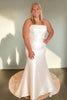 Mermaid Strapless Ivory Satin Long Court Bridal Wedding Dress