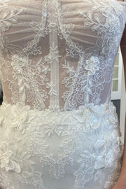 White Lace Square Neck Trumpet Long Wedding Dress