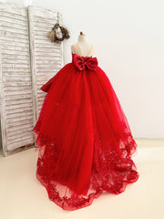 Robe de demoiselle d'honneur rouge à paillettes en dentelle et tulle avec train détachable pour fête de mariage
